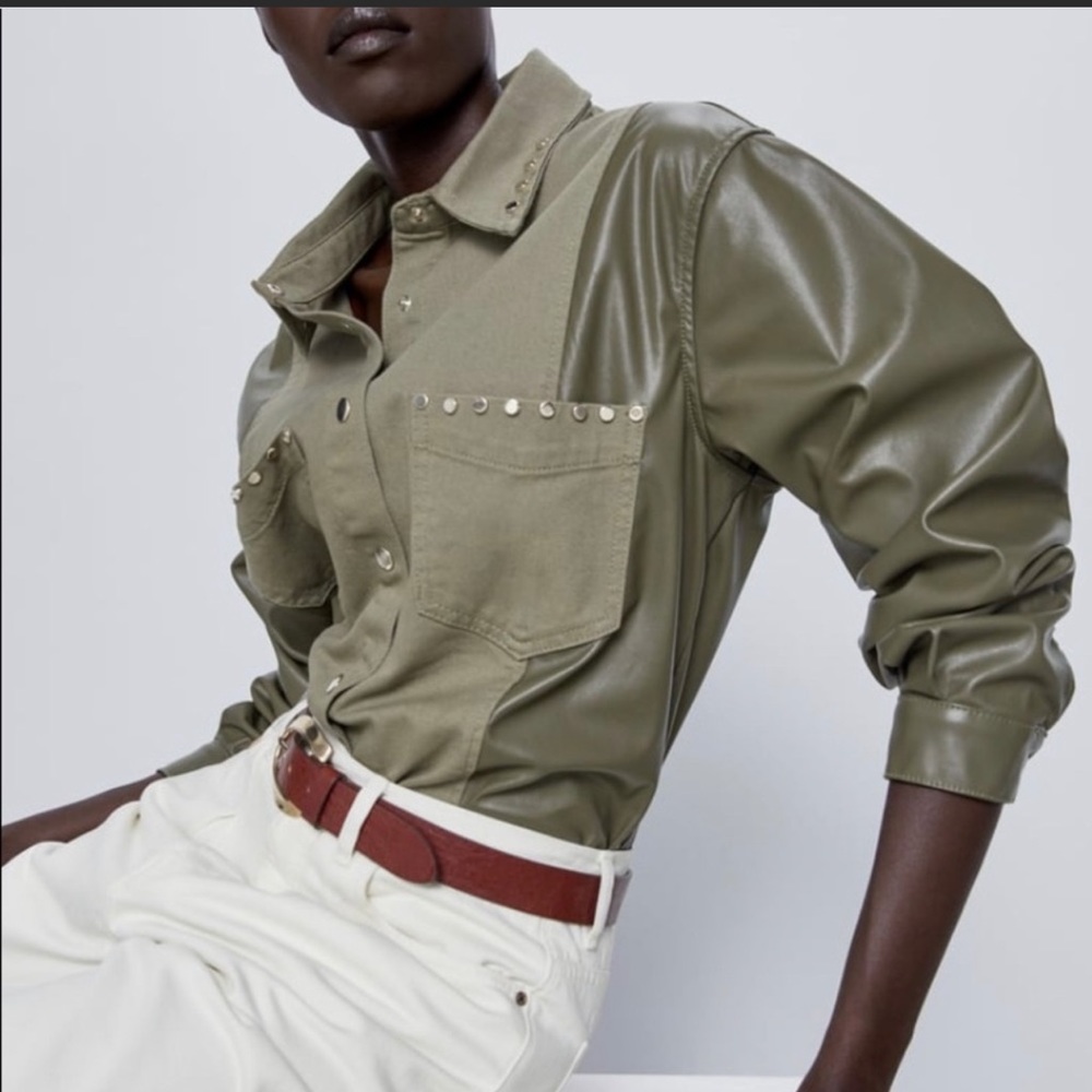 Zara Contrasting faux leather shirt